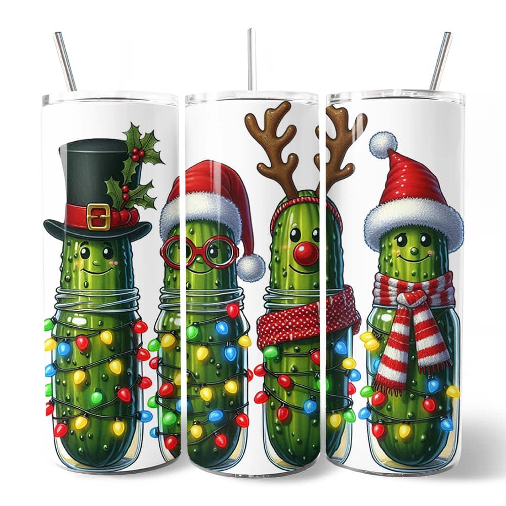 OrnamentallyYou - Christmas Pickles 20oz Tumbler With Lid and Stainless Steel Straw - Multicolored