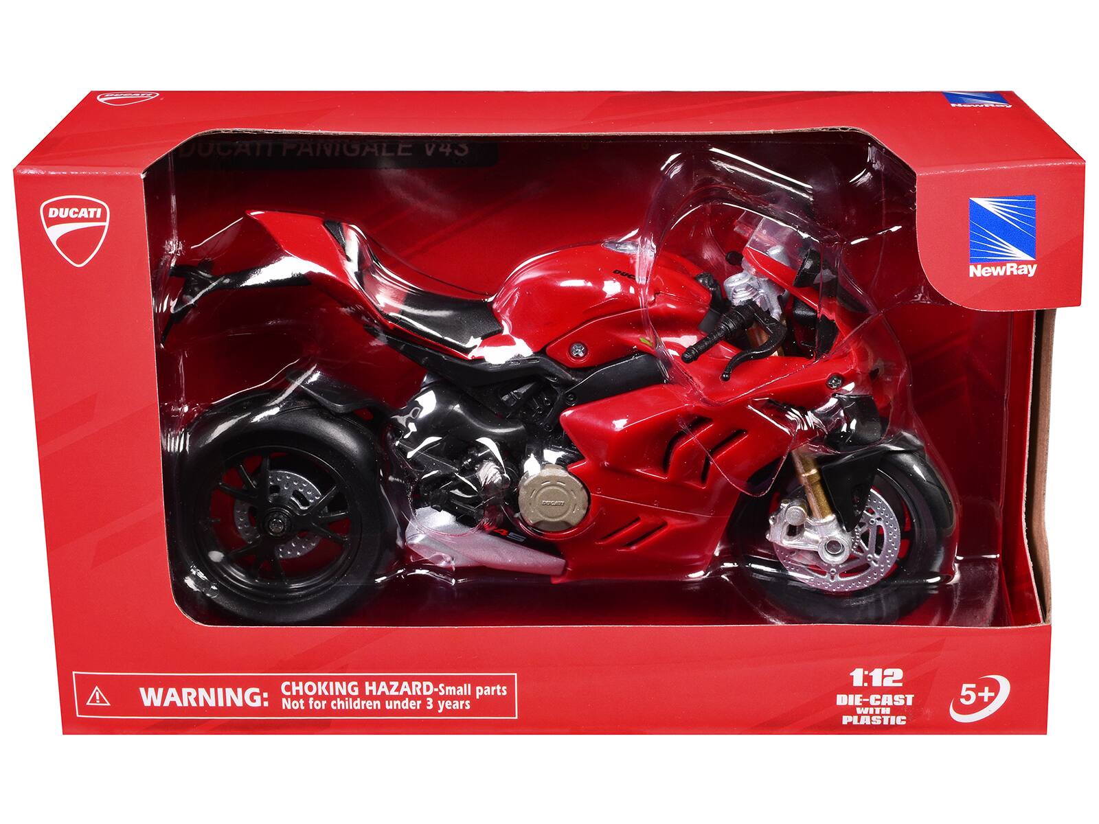 DUCATI PANIGALE V43  
DUCATI  
NewRay  

WARNING: CHOKING HAZARD-Small parts! Not for children under 3 years  

1:12 DIE-CAST WITH PLASTIC  
5+