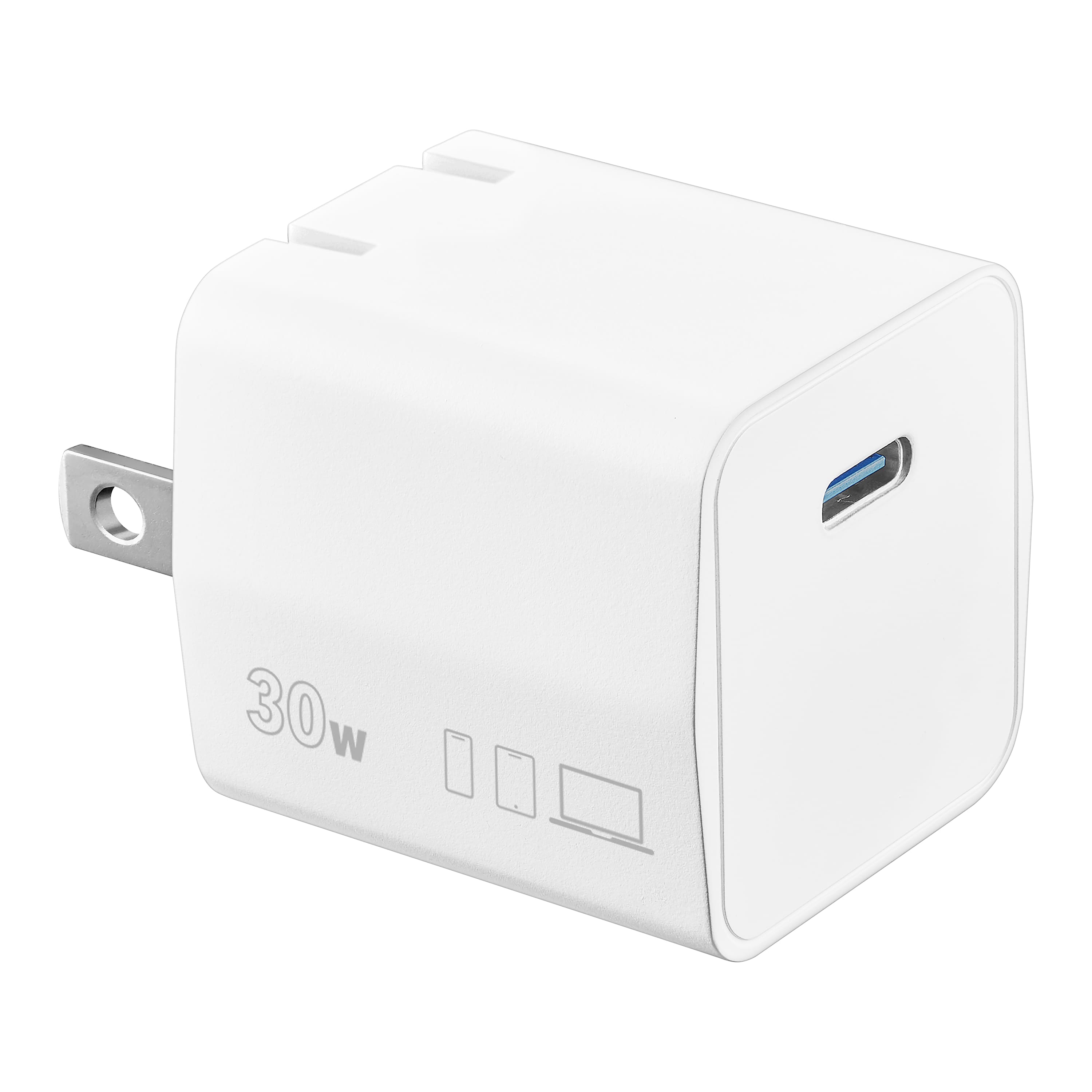 Front. Insignia™ - 30W USB-C Foldable Compact Wall Charger for MacBook Air, iPad, Smartphone, and Tablet - White.