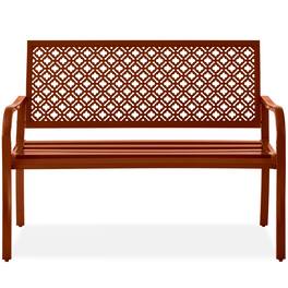 Best Choice Products - Indoor Outdoor Steel Garden Bench w/ Geometric Backrest, Foot Levelers - Rust