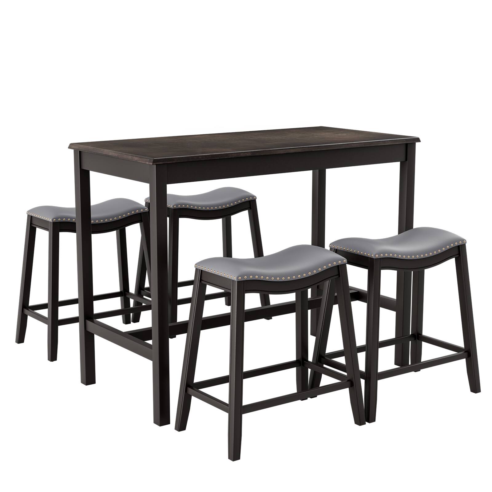 Front. SlickBlue - Dining Set 5-Piece with Cushioned Stools for Kitchen or Dining Room - Black, Grey.