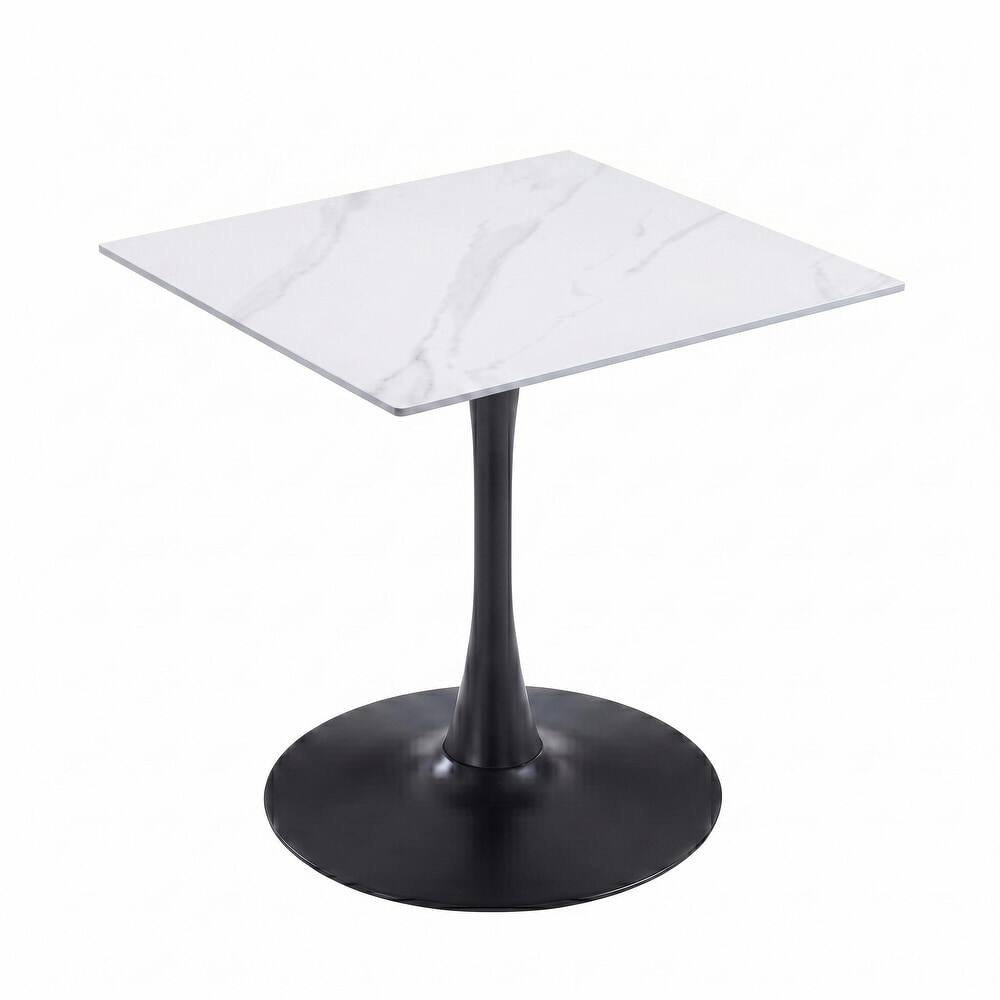Front. LeisureMod - Bristol 31" Square Dining Table, White Sintered Stone Top, Black Base, Modern Kitchen Table for 4 - White.