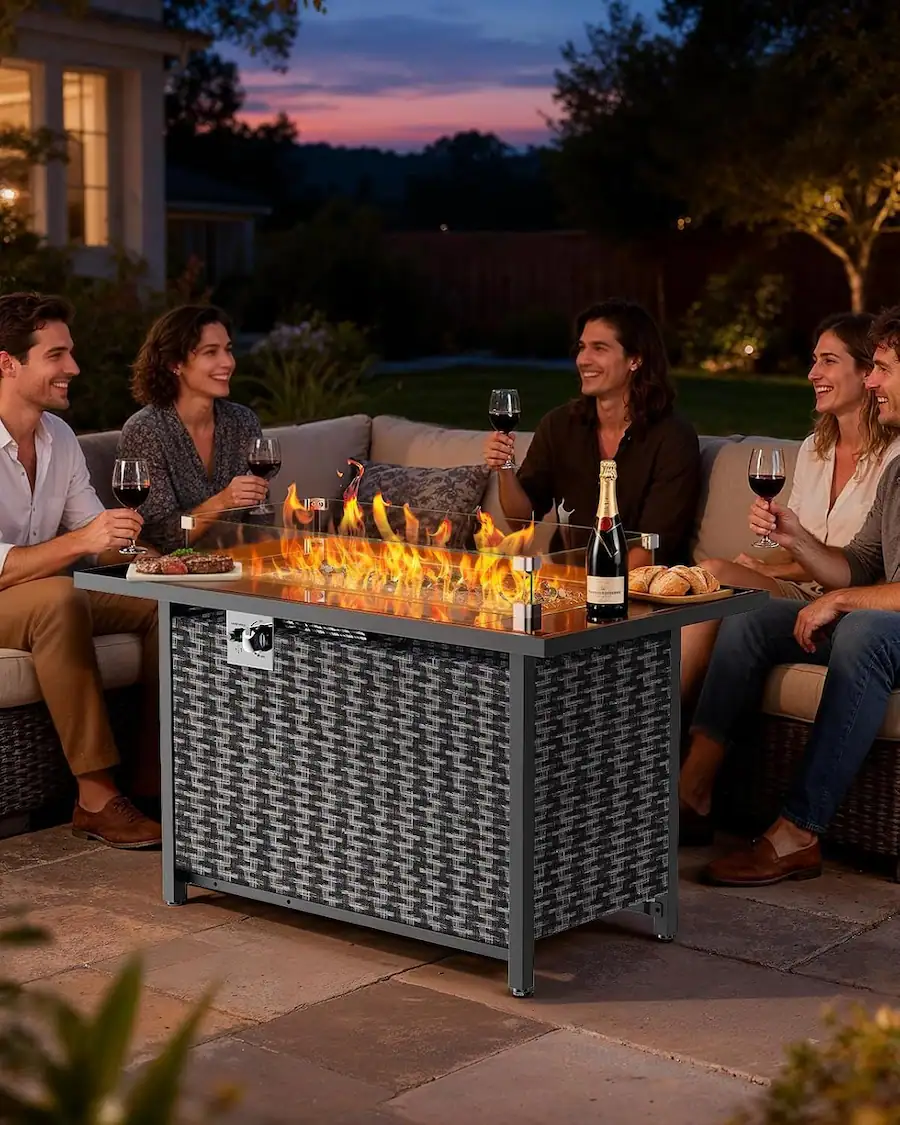 Triangular Fire Table Ciays 43 Inch Propane Fire Pit Table, 60,000 BTU CSA Listed Outdoor Gas ...