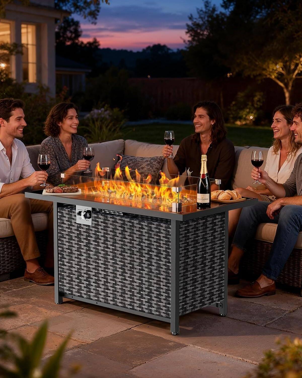 Angle. Ciays - 43-Inch Propane Fire Pit Table, 60,000 BTU CSA-Listed Outdoor Gas Fire Table with Glass Wind Guard - Black.