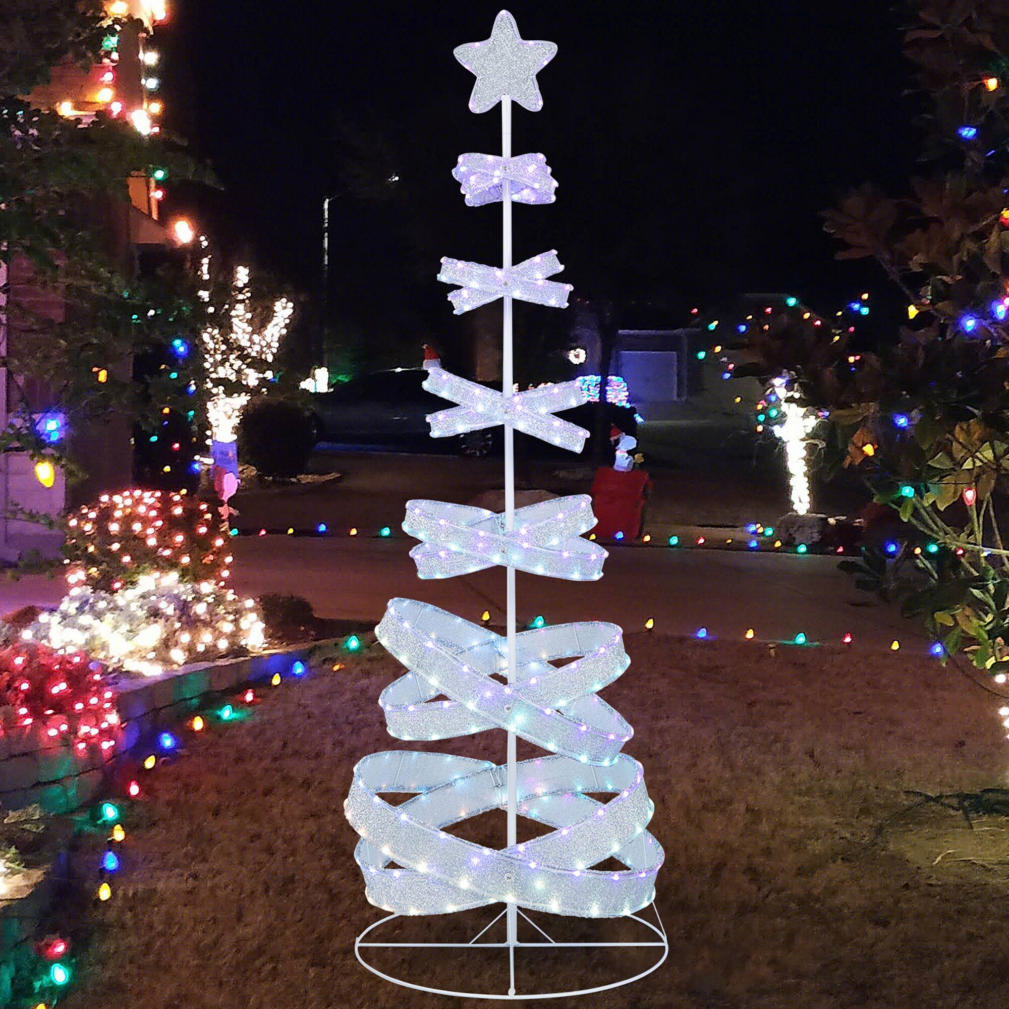 Gymax - Pre-lit Spiral Christmas Tree Light Up Artificial Tree w/ 341 LED Lights Holiday Decoration - White