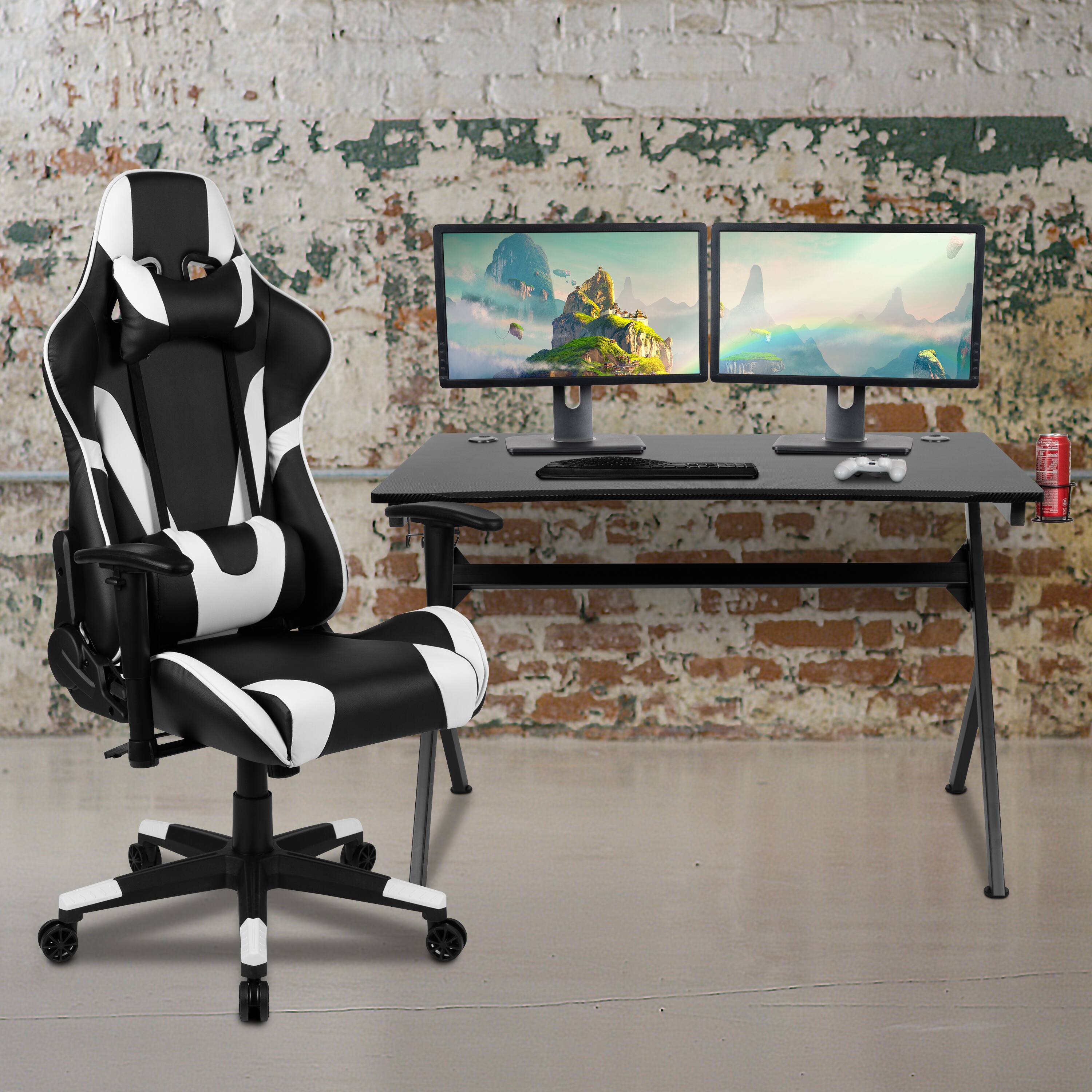 Alt View 1. Emma + Oliver - Gaming Bundle-Desk, Cup Holder/Headphone Hook & Reclining Chair - Black.
