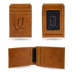 Rico Industries - Wisconsin Badgers Laser Engraved Brown Front Pocket Wallet/Money Clip - Multi
