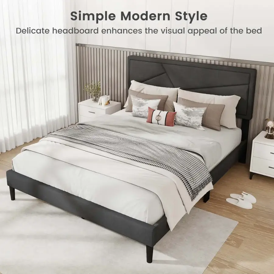 Simple Modern Style: Delicate headboard enhances the visual appeal of the bed.