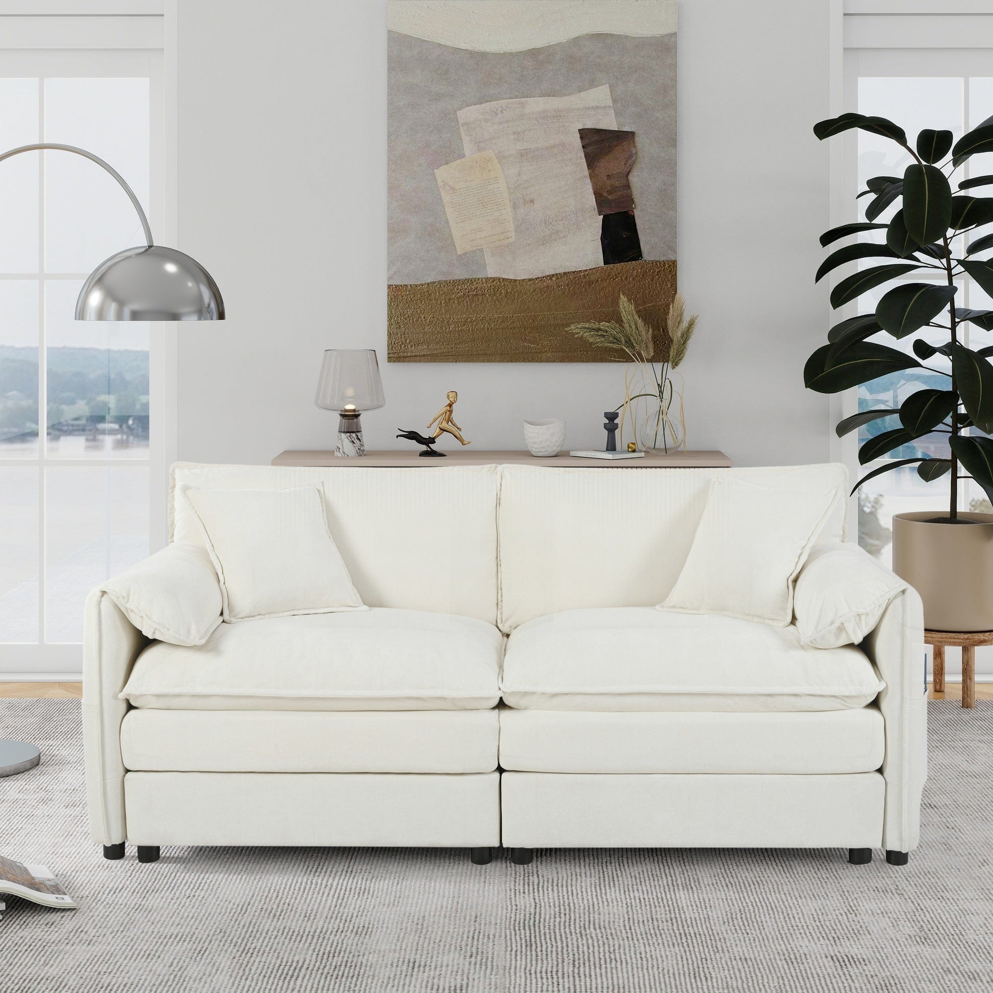 Boyel Living - Modern Minimalist Beige Chenille Sofa with Side Storage Pockets 2-Seat - Beige