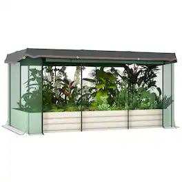 Outsunny - Steel Planter Box with Crop Cage and Shade Cloth, Raised Garden Bed for Flowers - Beige