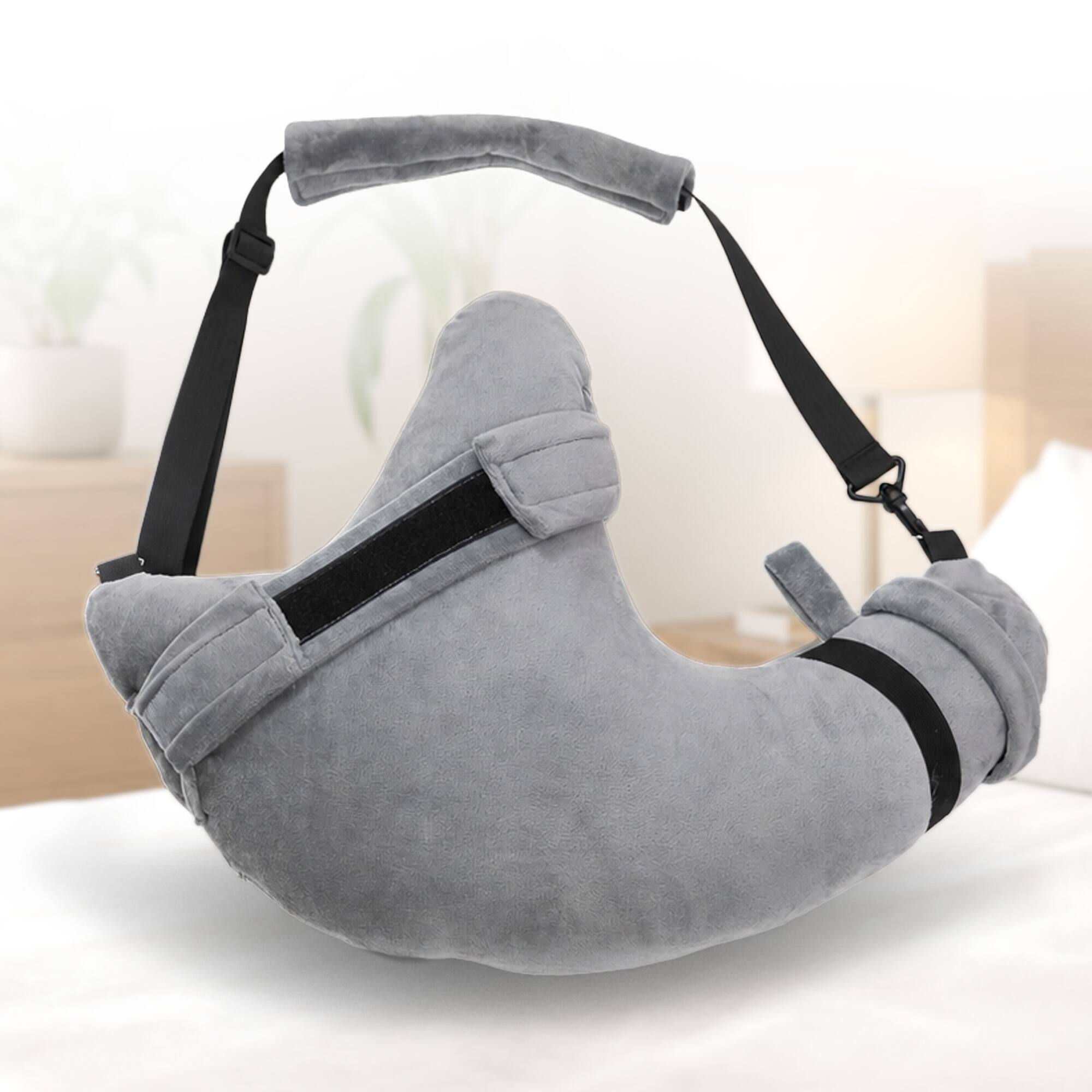 Alt View 1. Cheer Collection - Shoulder & Arm Support Pillow with Sling, Adjustable Fill, Multi-Strap Design, 24 x 16 in, Gray - Gray.