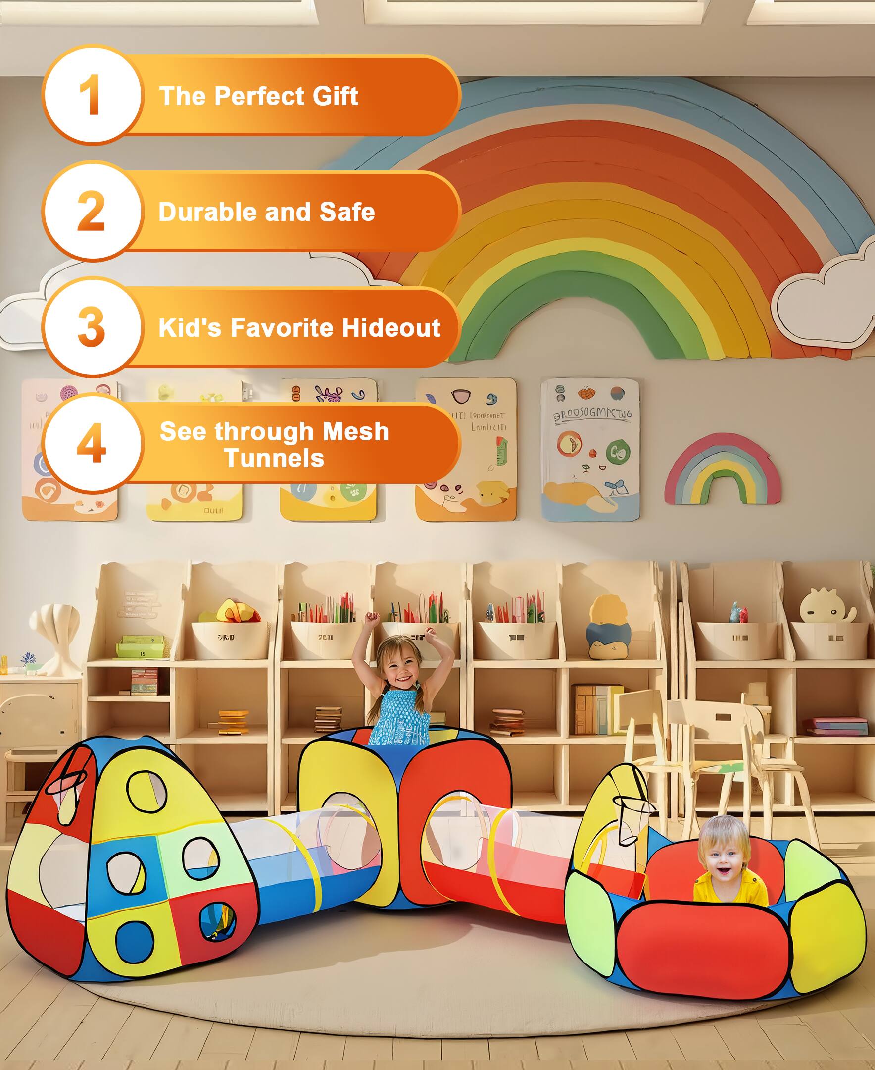 1. The Perfect Gift  
2. Durable and Safe  
3. Kid's Favorite Hideout  
4. See through Mesh Tunnels