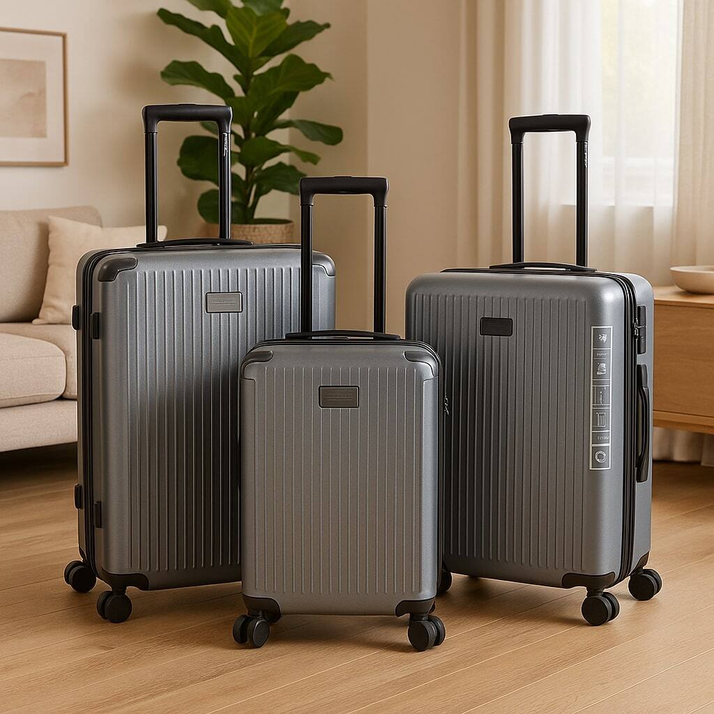 Angle. Roberto Cavalli - 3 Piece Luggage Set with Expandable Hard Shell & 8 Spinner Wheels - GREY.