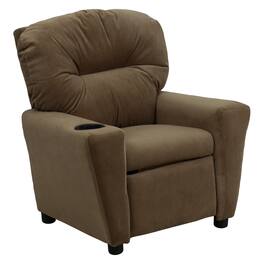 Emma + Oliver - Contemporary Kids Recliner with Cup Holder - Brown Microfiber