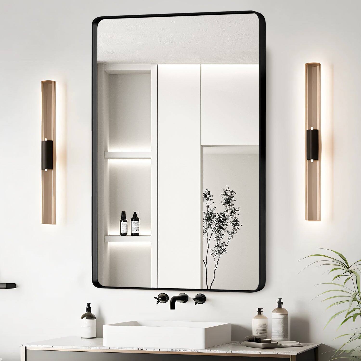 Alt View 1. BreeBe - 24x36 Inch Black Aluminium Frame Bathroom Mirror - Black.