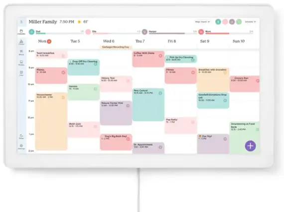 Miller Family Calendar

Monday:

* 8:00 AM - Team breakfast
* 8:30 AM - Pilates
* 9:10 AM - History test
* 10:30 AM - Chores

Tuesday:

* 8:50 AM - Dry cleaning drop off
* 9:30 AM - Garbage/recycling day
* 10:30 AM - Chores

Wednesday:

* 8:45 AM - Dry cleaning pick up
* 9:10 AM - Pilates
* 10:30 AM - Chores

Thursday:

* 8:00 AM - Coffee with Diane
* 9:10 AM - Pilates
* 10:30 AM - Chores

Friday:

* 8:45 AM - Dry cleaning pick up
* 9:10 AM - Pilates
* 10:30 AM - Chores

Saturday:

* 8:45 AM - Dry cleaning drop off
* 9:10 AM - Pilates
* 10:30 AM - Chores

Sunday:

* 9:30 AM - Grocery run
* 10:50 AM - Housecleaner
* 1:00 PM - Dentist
* 2:45 PM - Goodwill donations drop off
* 4:10 PM - Math quiz
* 6:00 PM - PMI pep rally
* 7:00 PM - Volunteering at the food bank

Monday:

* 1:00 PM - Sleep study
* 2:00 PM - Dog's big bath day!
* 3:30 PM - Zoo trip!

Tuesday:

* 1:50 PM - Dr. appointment

Wednesday:

* 8:45 AM - Dry cleaning pick up
* 9:10 AM - Pilates
* 10:30 AM - Chores