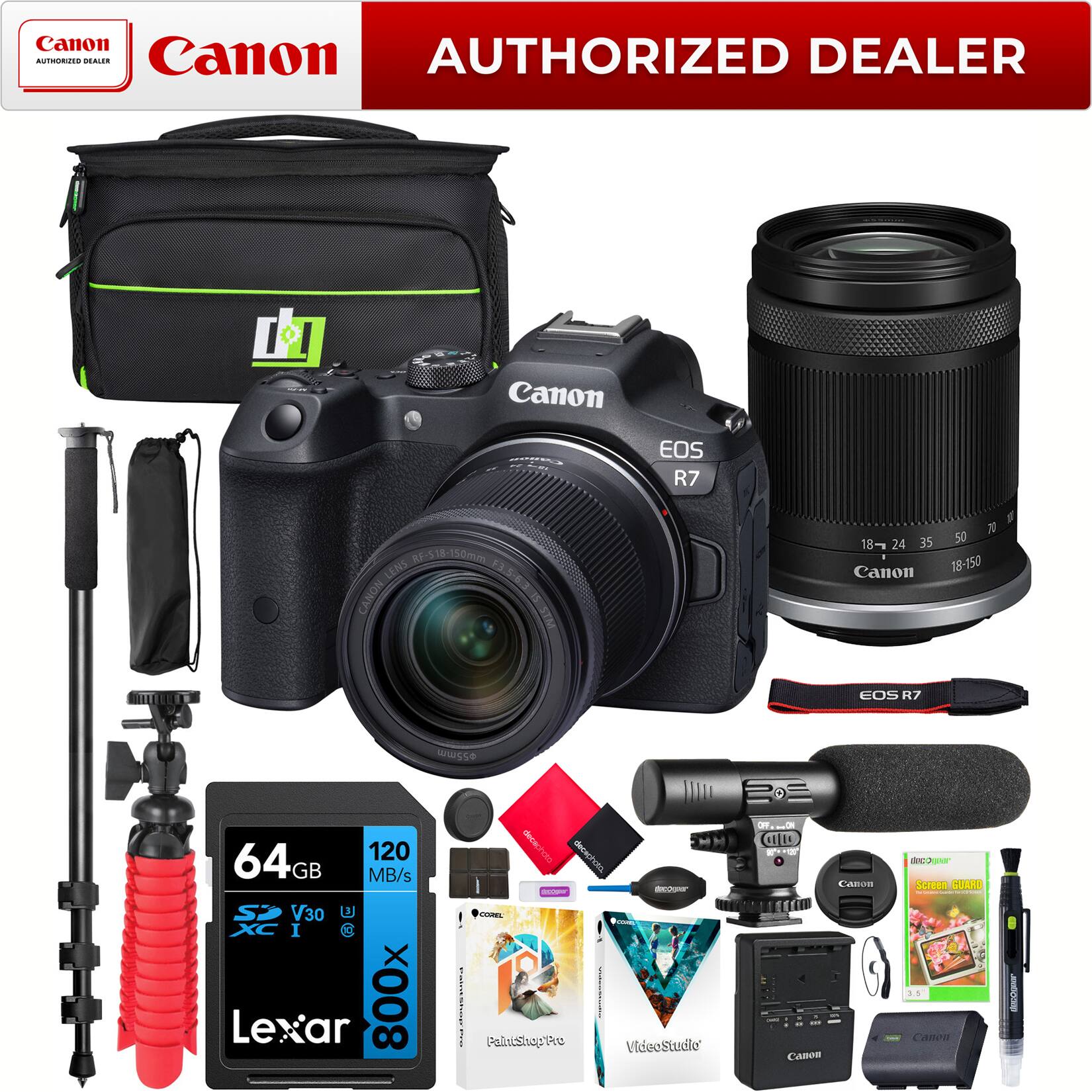 Canon - EOS R7 Mirrorless Camera with RF-S 18-150mm F3.5-6.3 IS STM Lens Kit Pro Bundle