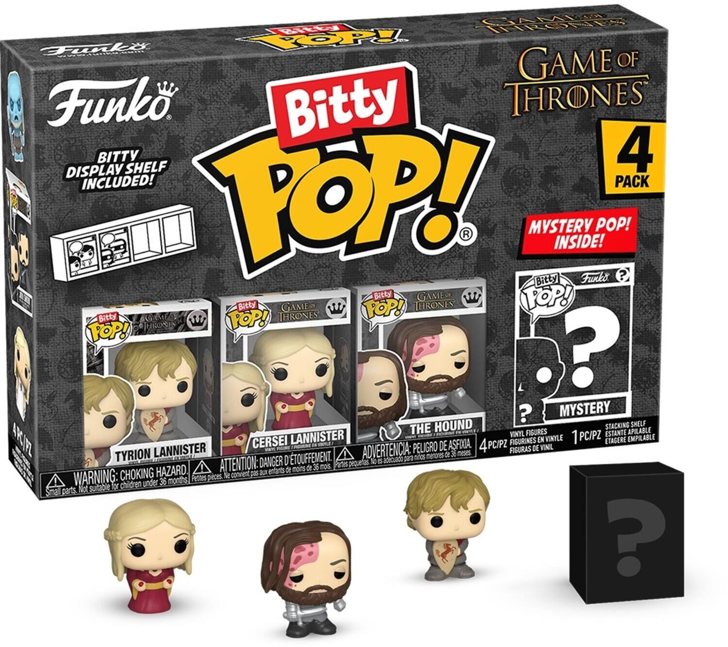 CALIE HoE  d VUAlA KOP GAME OF Funko Bitty THRONES DISPLAY BITTY SHELF 4 INCLUDED! PACK TOP! MYSTERY Bitty INSIDE! Furko POP! ? Bitty GAMES  FOP! Bitty GAME  POP! THRONES Bitty ORMES  TOP! THRONES FOP! De COTHROSIN ? ? MYSTERY HOUND STACKING SHELF THE VIYL FIGURES PC/PZ ESTANTE APILABLE IRIF CERSEI LANNISTER WT DE ASFIOA 4 PC/PZ FIGURINES EN VINYLE ETAGERE EMPILABLE Ro PELIGRO FIGURAS DE VINIL TYRION LANNISTER RUOE ETOUFFEMENT ADVERTENCIA: moos menares de Set meses DANGER D 1  adecuado p ATTENTION: 36 nos Ates pequeas HAZARD. entarsss de mons de CHOKING Ne convent  au WARNING: months Pettes pices chicren under 36 Not suitabile for Smal parts ?
