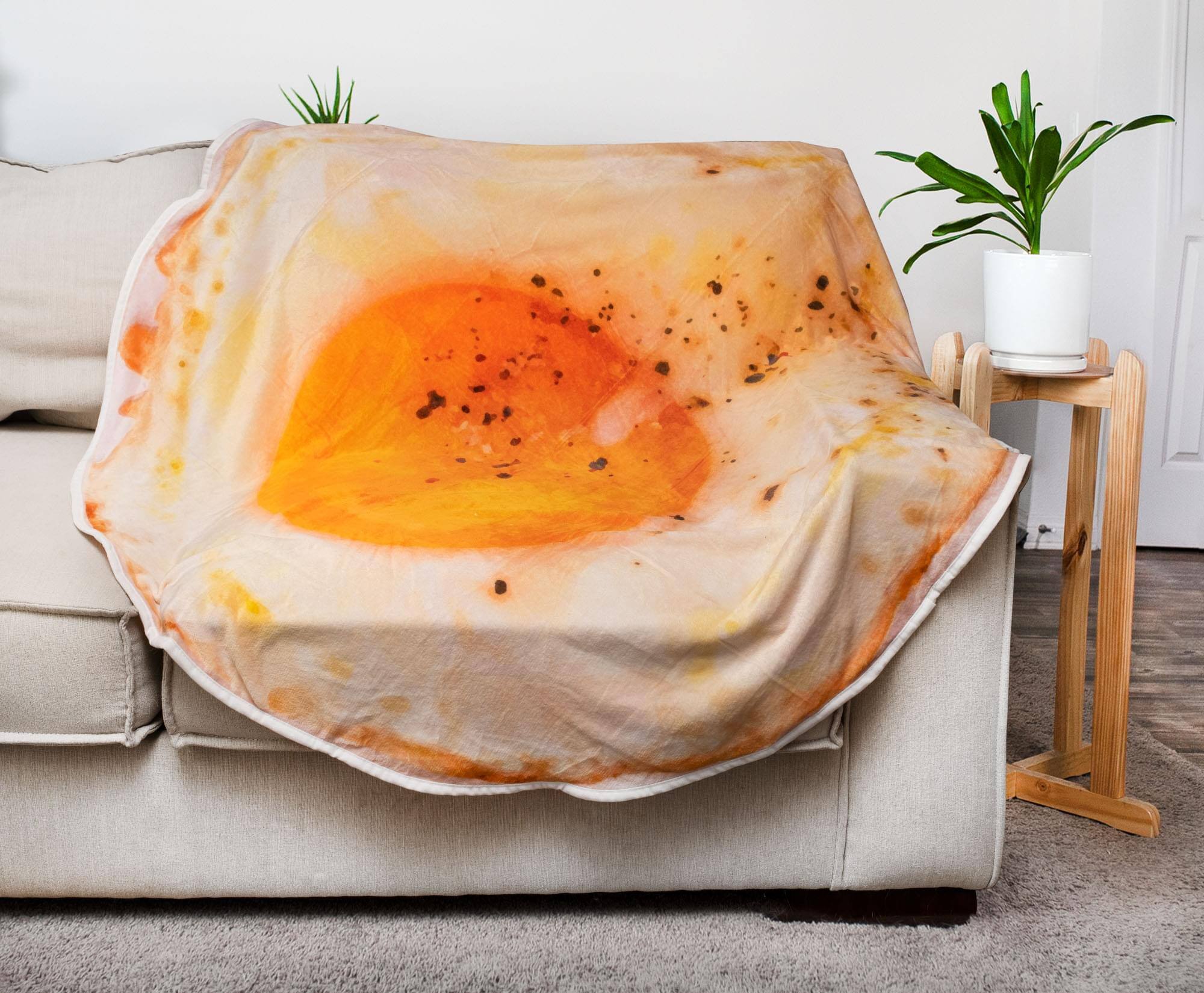 Alt View 2. Toynk - Fried Egg Round Fleece Throw Blanket | 60 Inches - Orange.