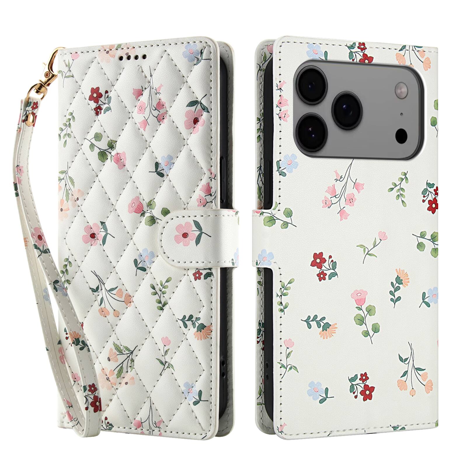 Alt View 1. Dteck - Floral Wallet Case for Apple iPhone 17 Pro with Hand Wrist Strap, Premium PU Leather Shockproof Protective Flip Cover - A.