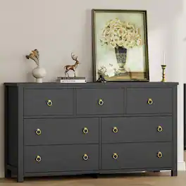 Acekool - 7 Drawer Dresser for Bedroom, 54 in Wide Dresser, Chest of Drawers - Black