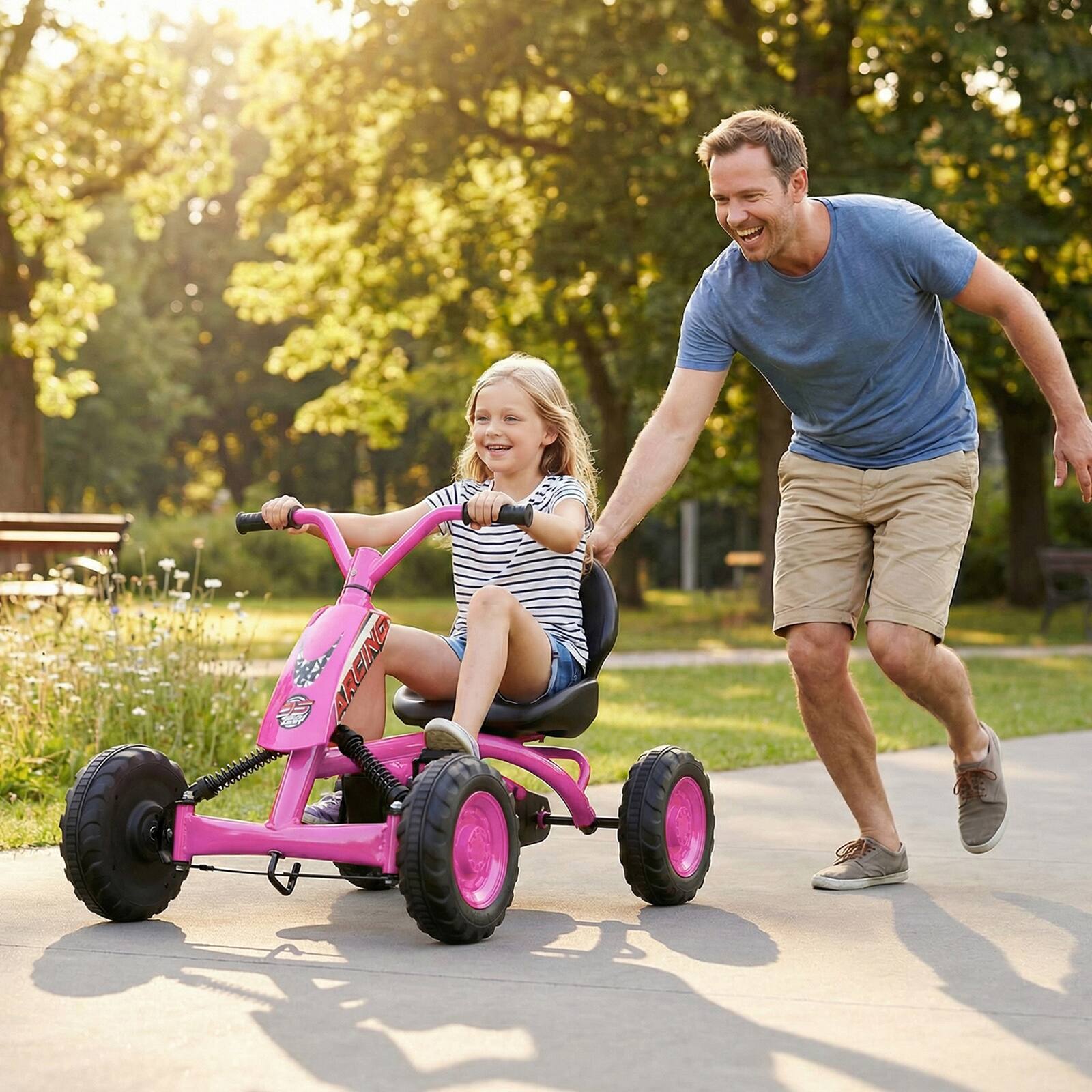 Alt View 1. Gymax - Gymax Go Kart for Kids 4 Wheel Toddler Ride On Pedal Car w/ Steering Handlebars Pink - Pink.