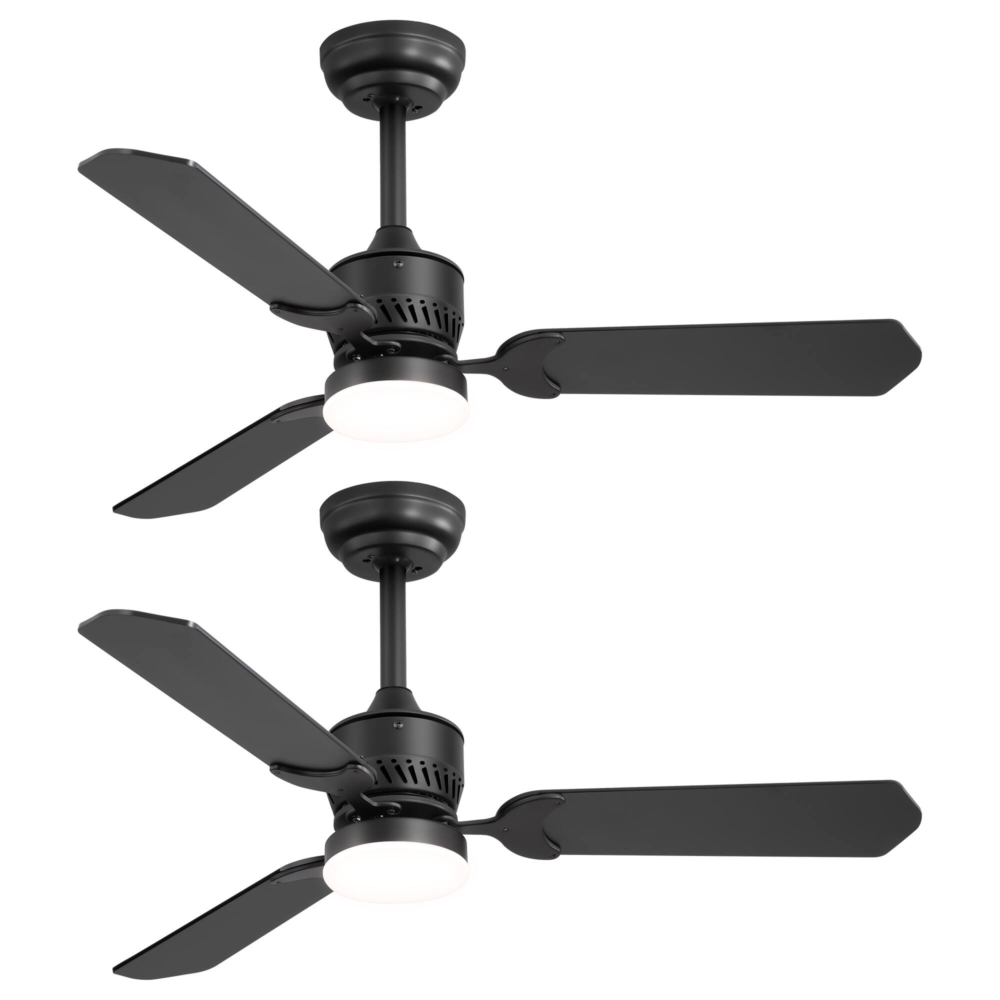 Angle. Breezary - 42-In Traditional 2-Pack Ceiling Fan, 3 Plywood Blades, 2 Downrods, 6-Speed DC Motor, Remote Control and Timer - Matte Black and Deep Wood Grain.