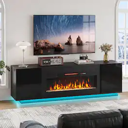 Pinmoco - 70" Electric Fireplace TV Stand, 36" Fireplace Entertainment Center with RGB Lights, TV Stand Fits up to 80" - Black
