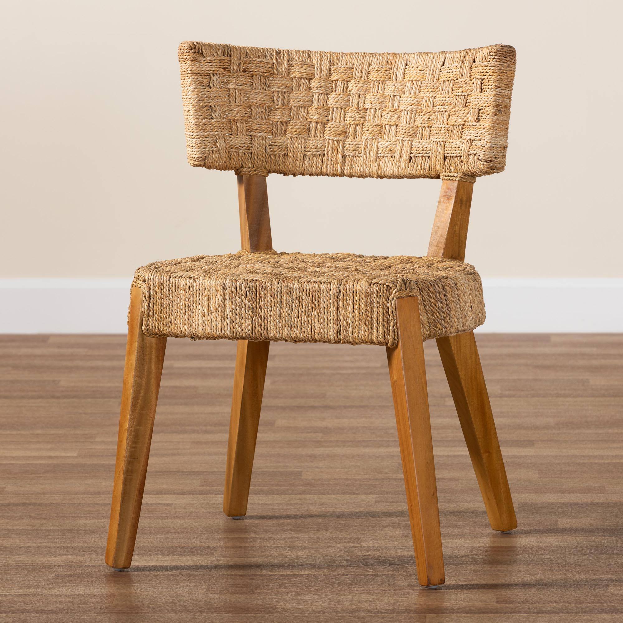 Alt View 5. bali & pari - Sabit Bohemian Seagrass and Mahogany Wood Dining Chair - Natural/Natural Brown.