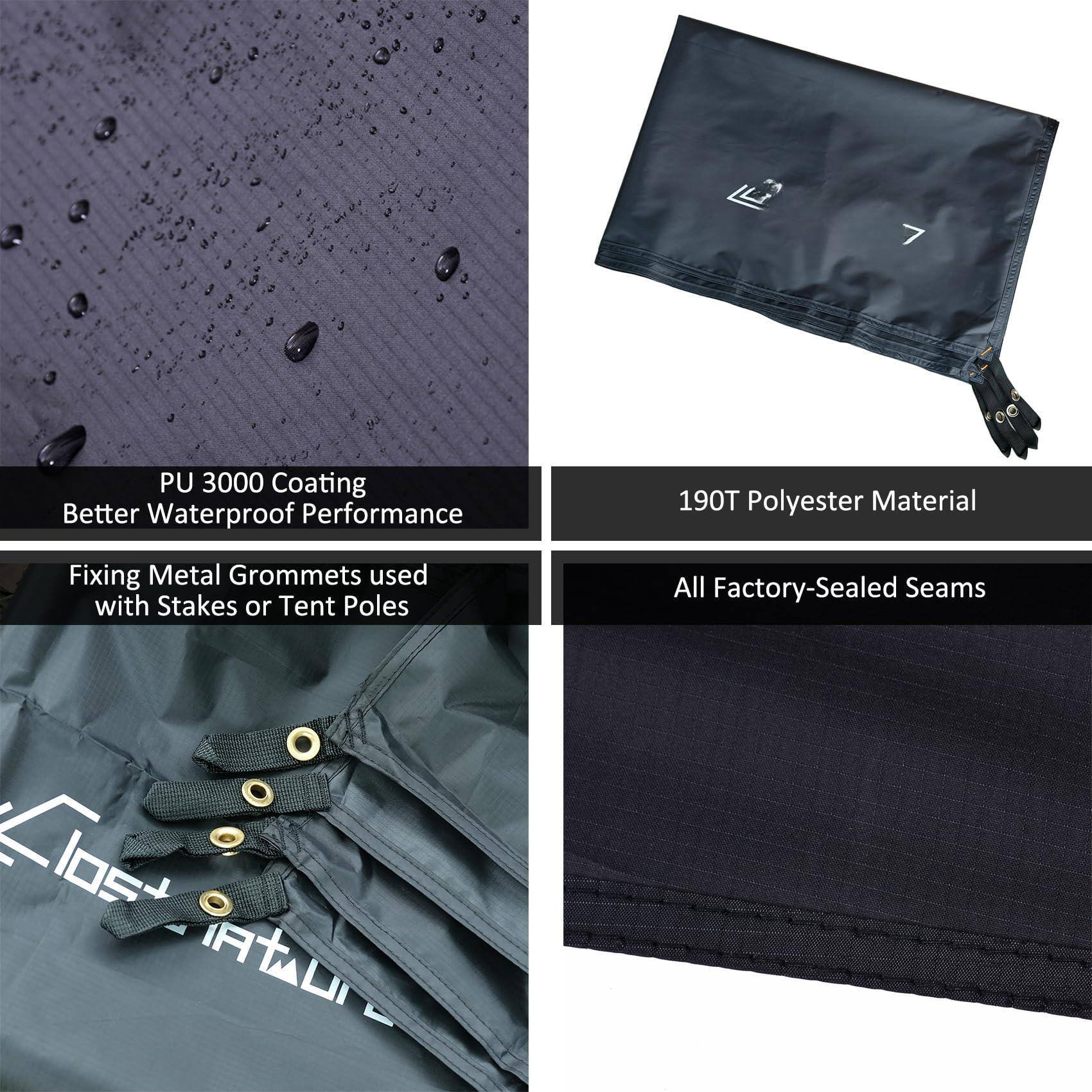 - PU 3000 Coating
  - Better Waterproof Performance

- 190T Polyester Material

- Fixing Metal Grommets used with Stakes or Tent Poles

- All Factory-Sealed Seams