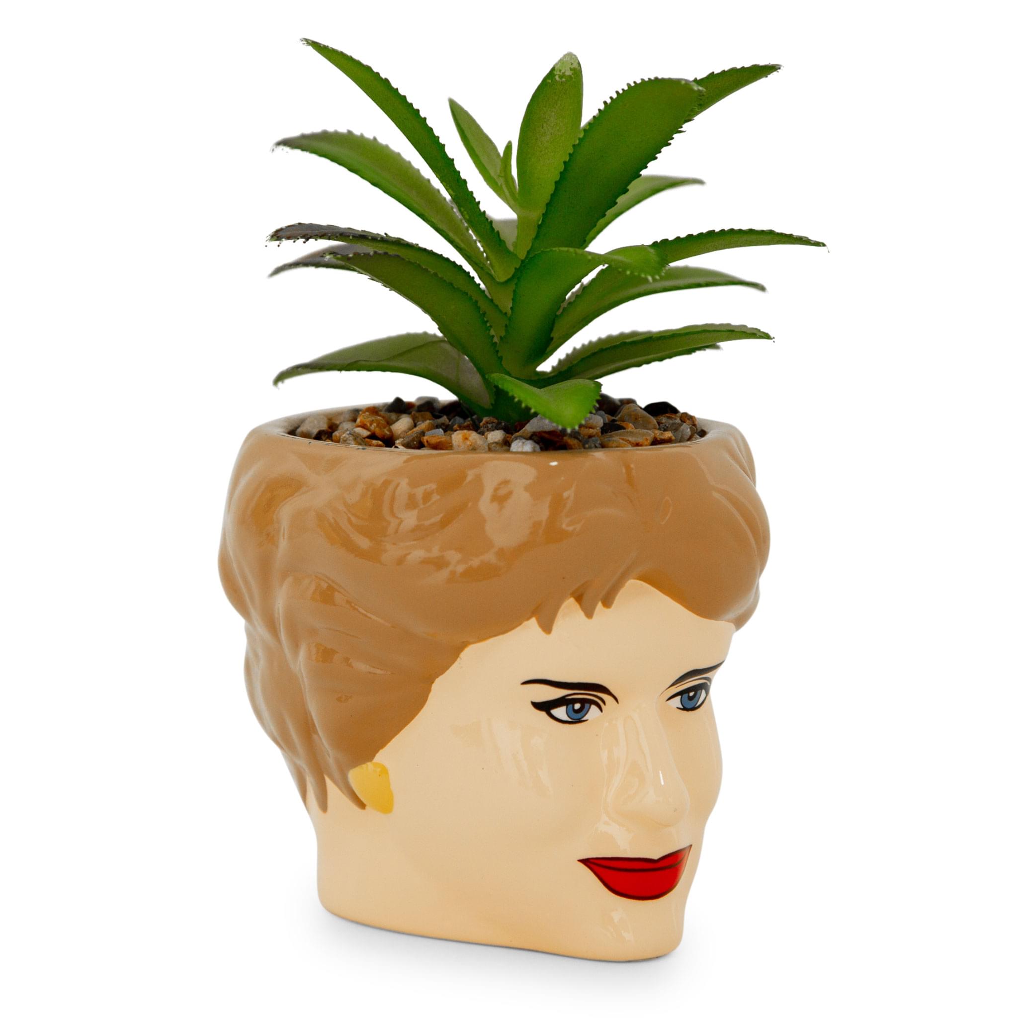 Alt View 1. Silver Buffalo - The Golden Girls Blanche 3-Inch Ceramic Mini Planter With Artificial Succulent - Brown.