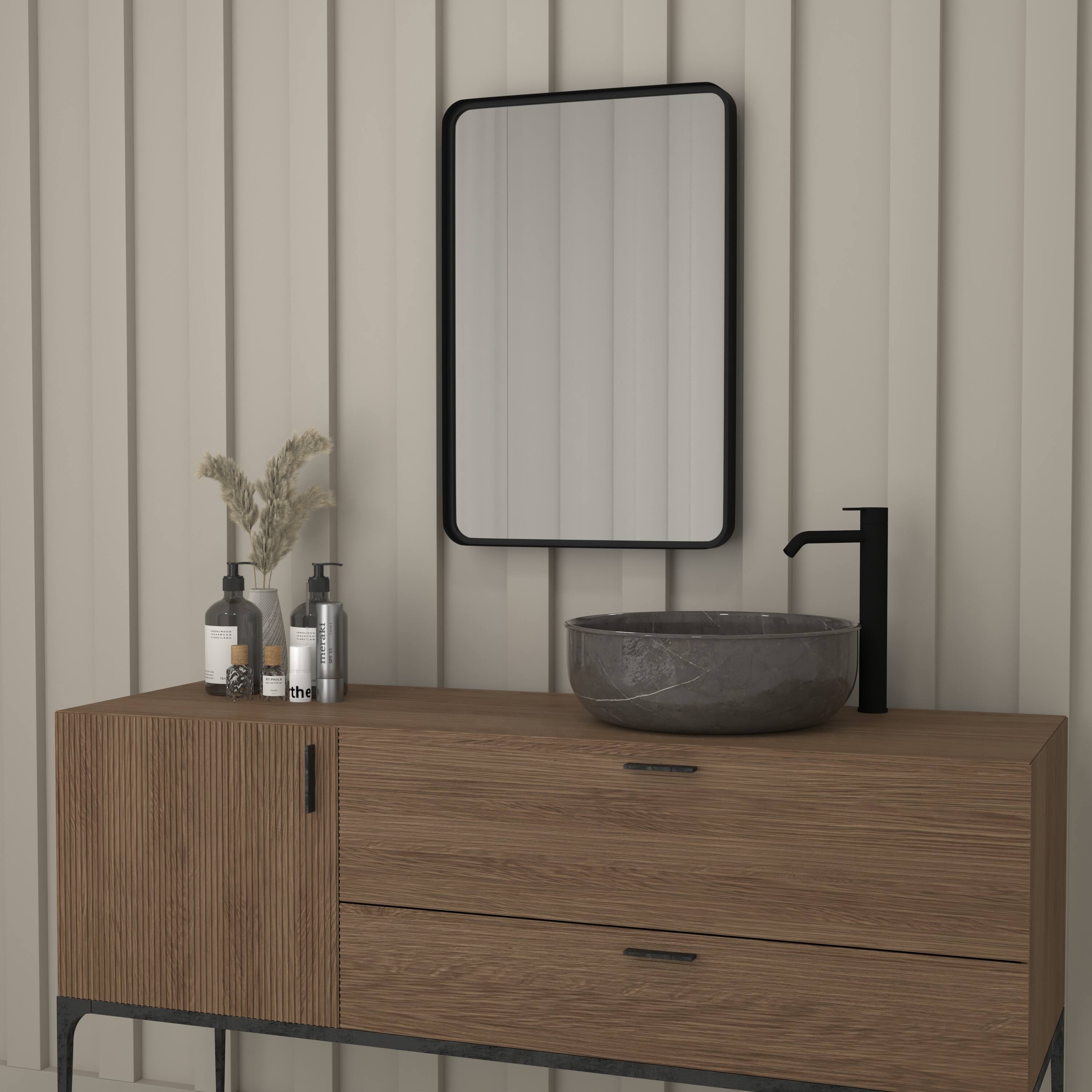 Alt View 3. Emma + Oliver - Afsin Wall Mirror with Silver Backed Glass for Clarity for Entryways, Bathrooms & More - Black.