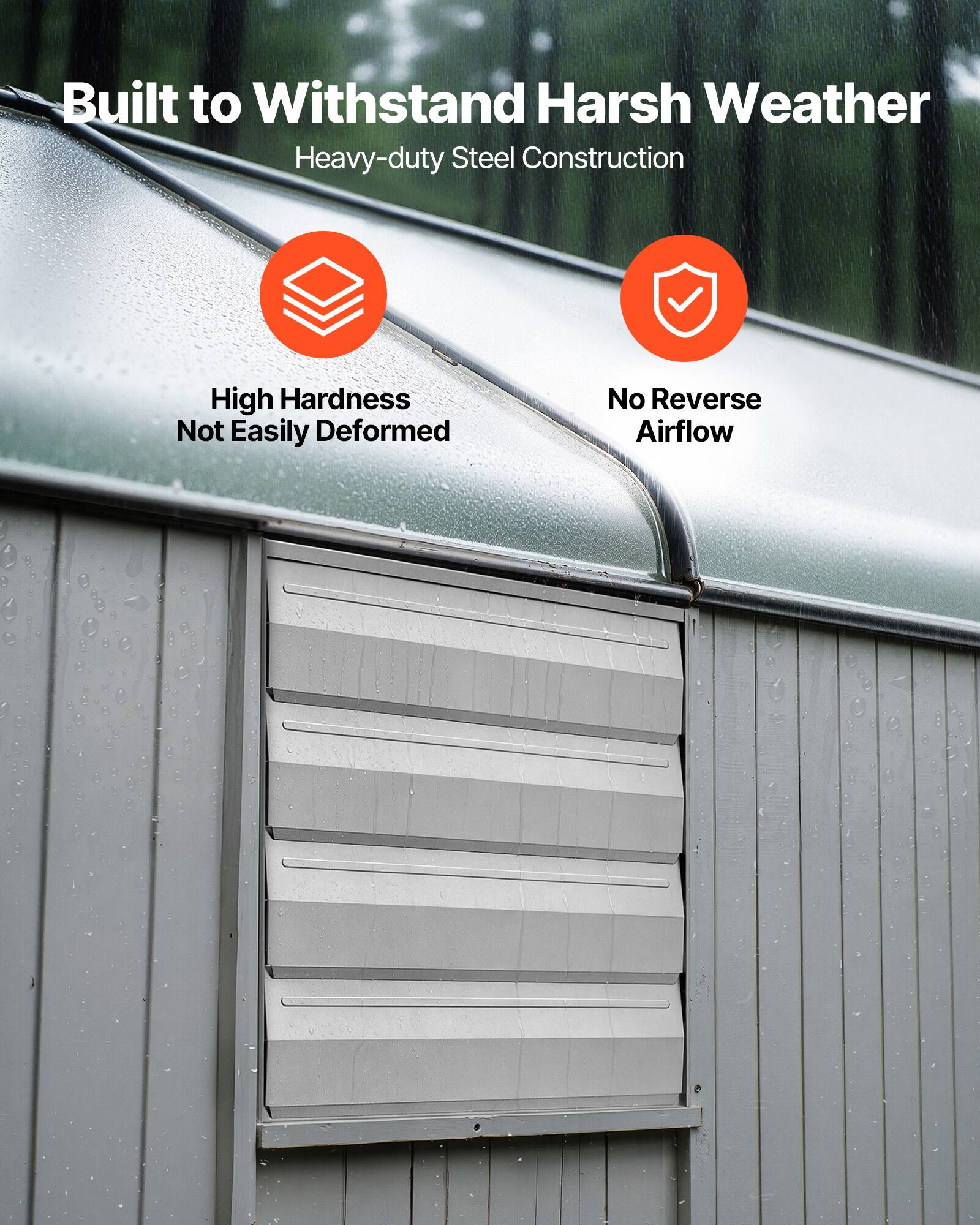 Built to Withstand Harsh Weather  
Heavy-duty Steel Construction  
High Hardness  
Not Easily Deformed  
No Reverse Airflow