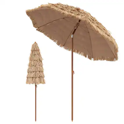 Front. Gymax - Gymax 7.2FT Hula Thatched Tiki Umbrella w/ Tilt Hawaiian Style Beach Umbrella - Natural.
