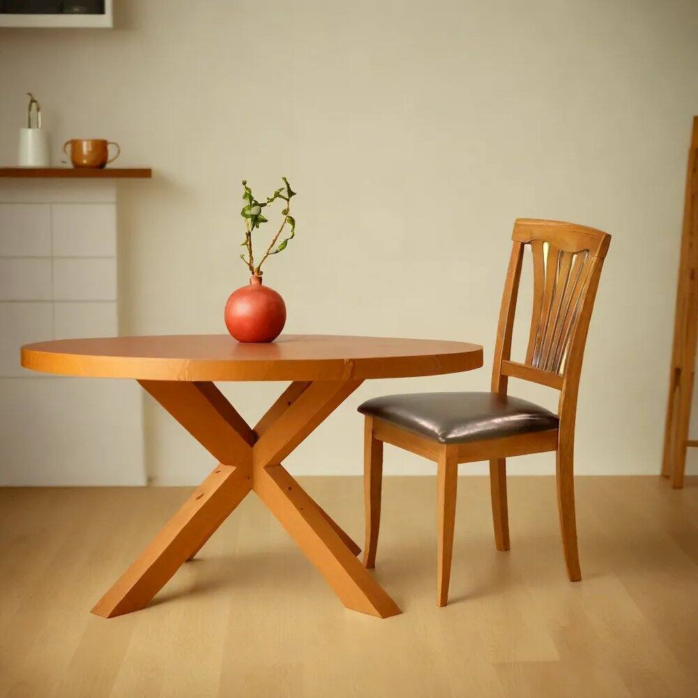 Left. FurniFact - Elegant Wooden Dining Chairs – Faux Leather Kitchen Chairs - Saddle Brown.