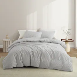 Peace Nest - Tufted Clipped Jacquard Geometric Duvet Cover & Pillowcase Set - Wave Light Gray