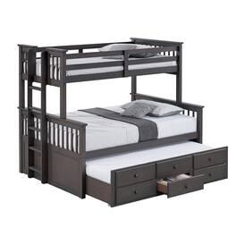 Manhattan Lane - Veran Twin Over Full Bunk Bed, Trundle and 3 Drawers, Dark Gray Solid Wood - Stain Gray