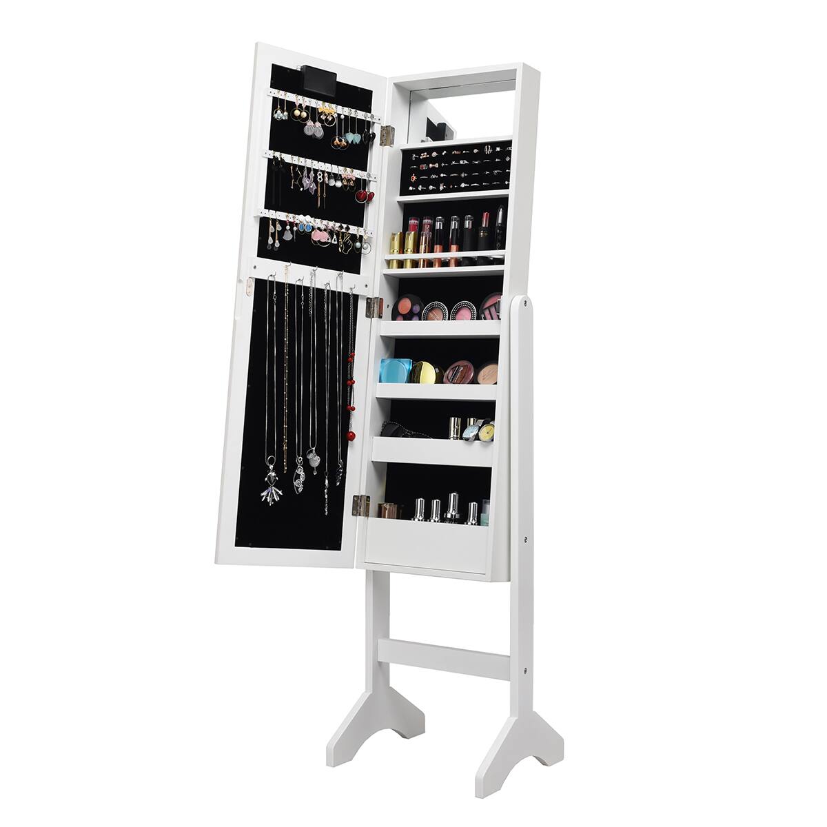 Alt View 3. Gymax - Gymax Full Length Mirror Jewelry Organizer Vanity Box w/ 18 LED Lights White - White.