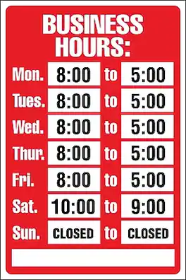 Cosco - Business Hours Sign Kit, 8" x 12", Red - Multicolor