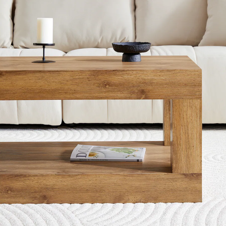 Loheer Loheer 3.3x1.8x1.5 ft Modern 2 Tier Coffee Table Rectangular ...