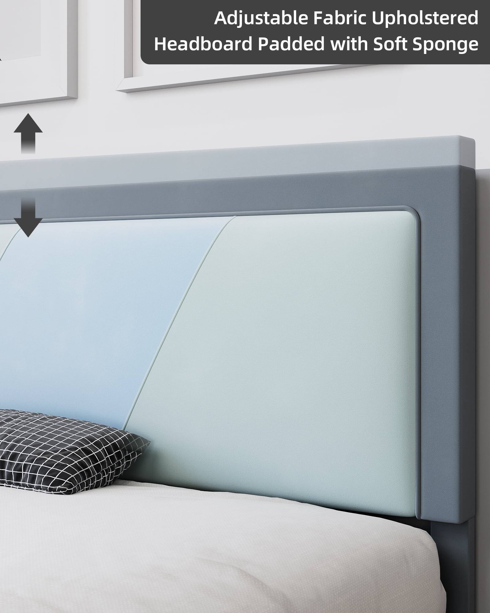 Adjustable Fabric Upholstered Headboard Padded with Soft Sponge