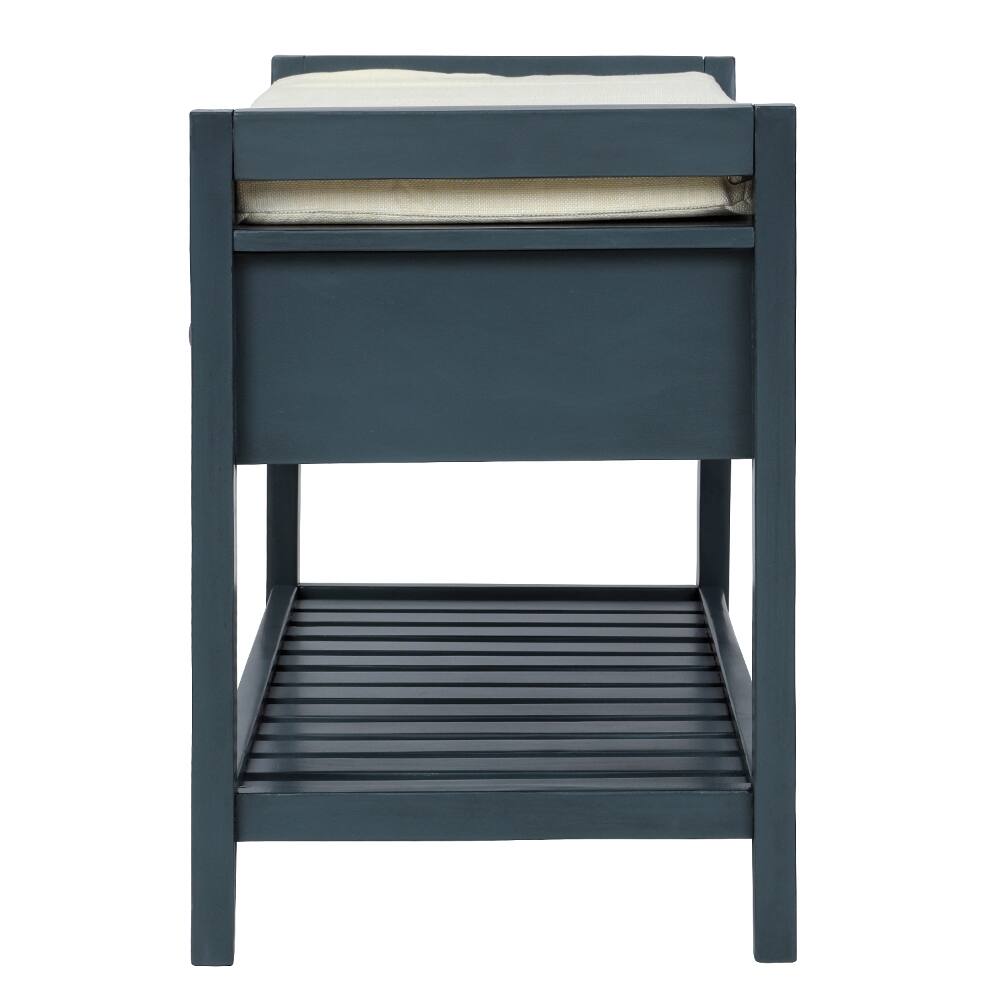Alt View 10. Ropilly - Ropilly Antique Navy Entryway Storage Bench with Shoe Rack and Cushioned Seat, Pine Wood Hallway Bench - Antique Navy.