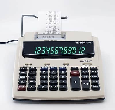 Victor Technology - Victor Big Print 12-Digit Thermal Printing, Desktop Calculator - White/Black