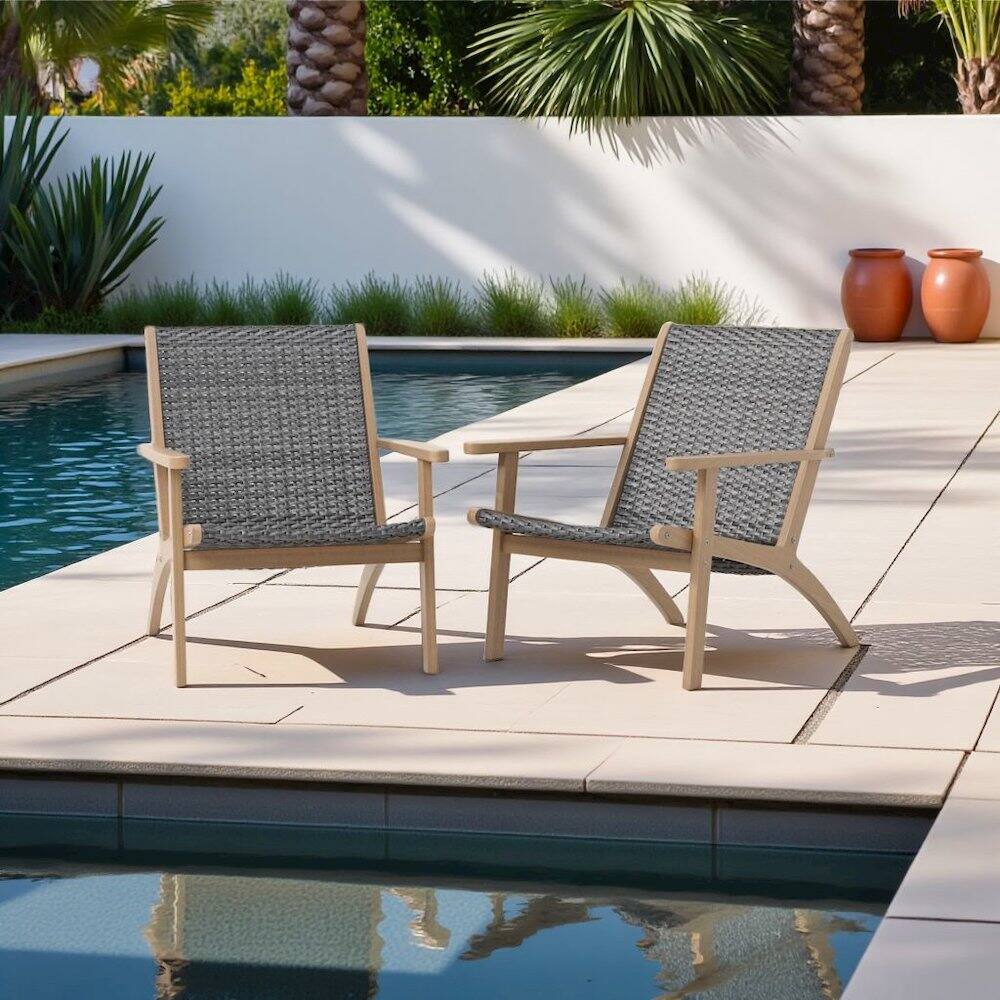 Angle. Outdoor Escape - Gray Club Chairs Set of 2, Comfy Patio Chair for Outdoor Seating - Grey.