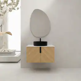 Loheer - 30 inch bathroom vanity Wall Mounted Vanity with Ceramic Art Sink Light - Oak