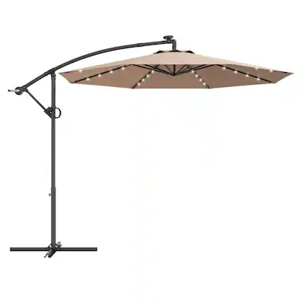 Front. Kadyn - 10 ft 360° Rotation Solar Powered LED Patio Offset Umbrella without Weight Base-Beige, Patio Offset Umbrella.