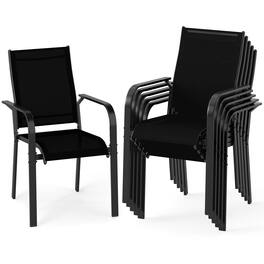 Gymax - Patio Dining Chairs Set of 6 w/Metal Frame Breathable Mesh Fabric Backrest - Black