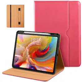 DTTO - Case for iPad Pro 13 Inch M5/M4,Premium Leather Business Folio Stand Cover with Pencil Holder, Auto Wake/Sleep - Watermelon red
