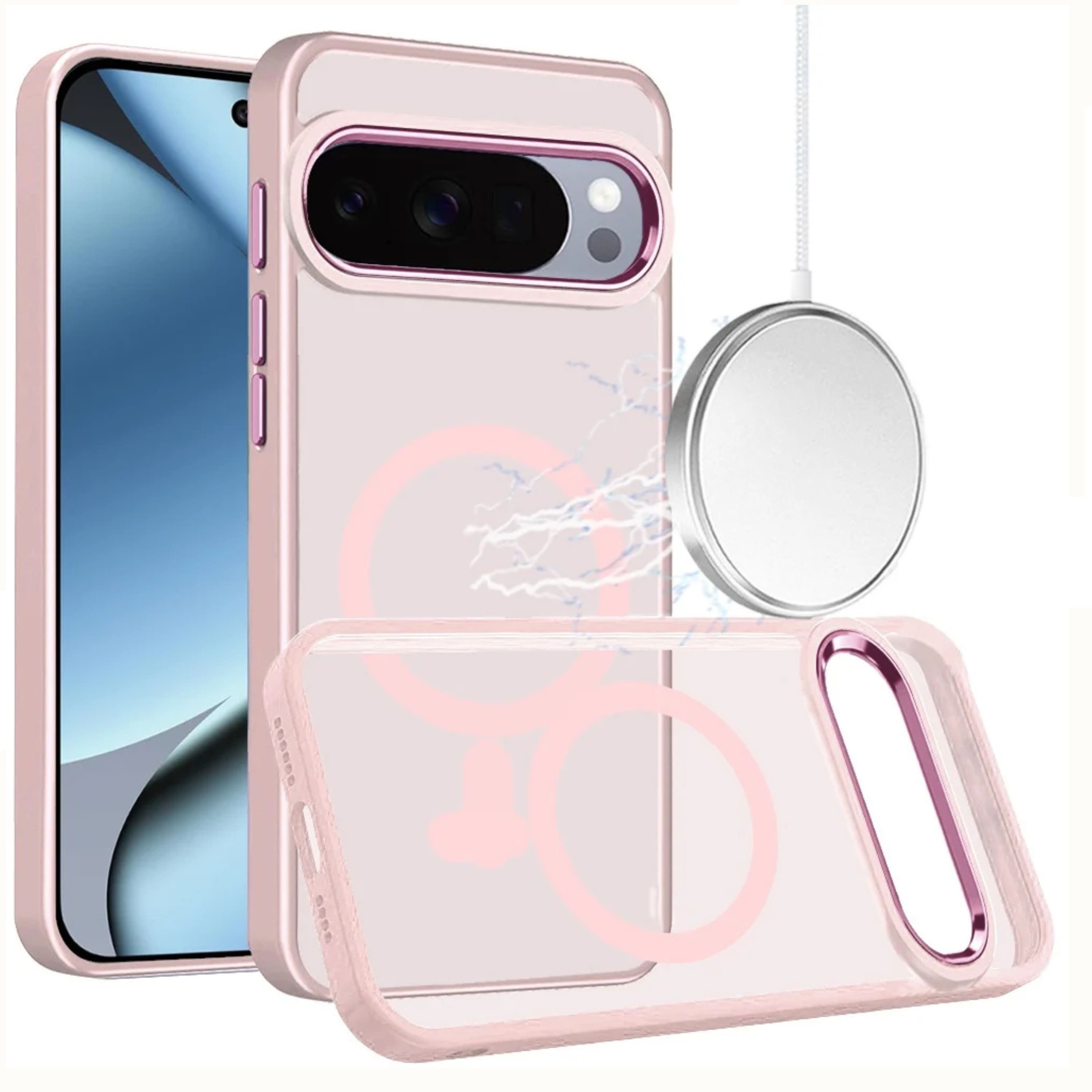 Kitcheniva - Transparent Magnetic Ring Case With Tempered Glass For Google Pixel 11 Pro XL - Light Pink price history on PriceWatchPro