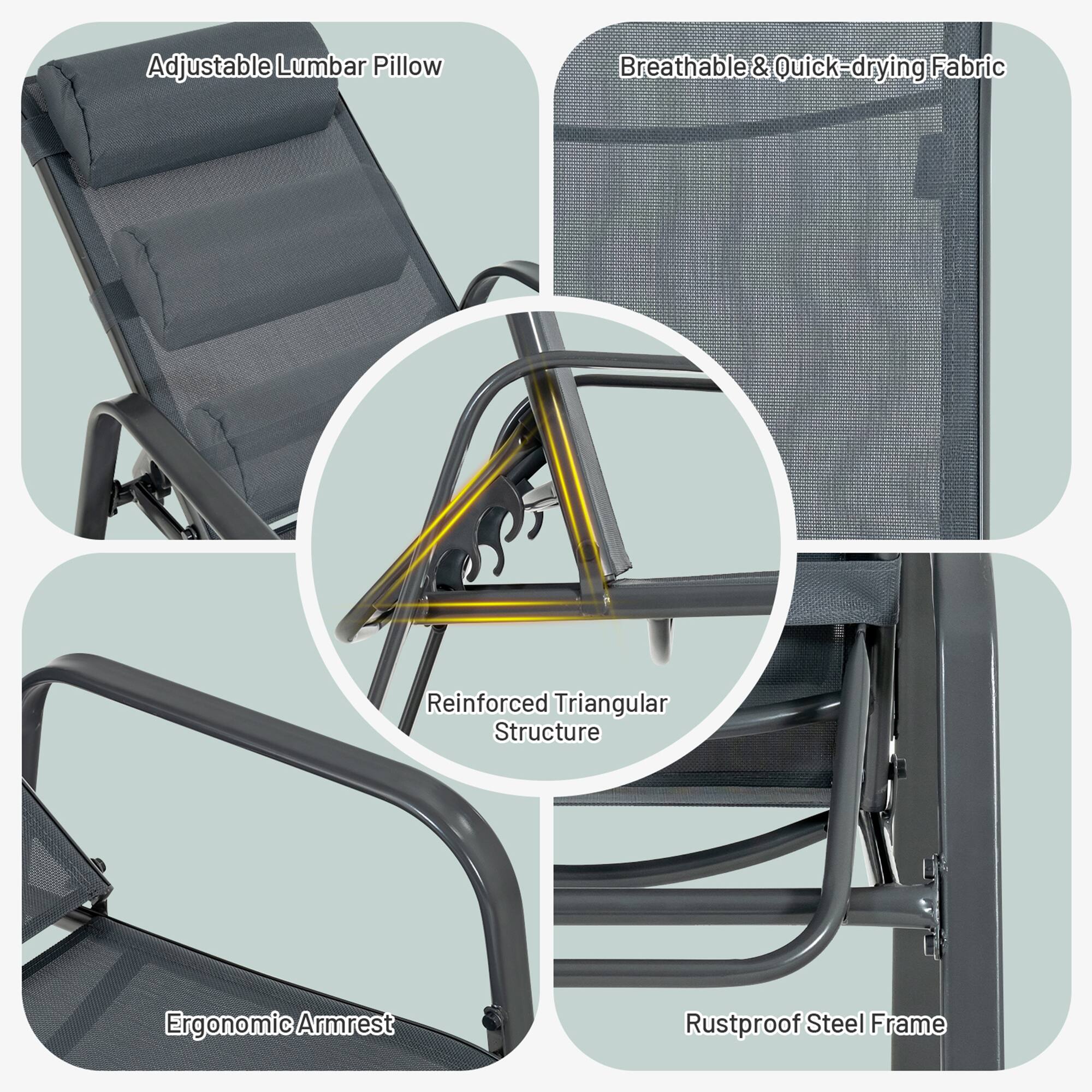 Adjustable Lumbar Pillow, Breathable & Quick-drying Fabric, Reinforced Triangular Structure, Ergonomic Armrest, Rustproof Steel Frame